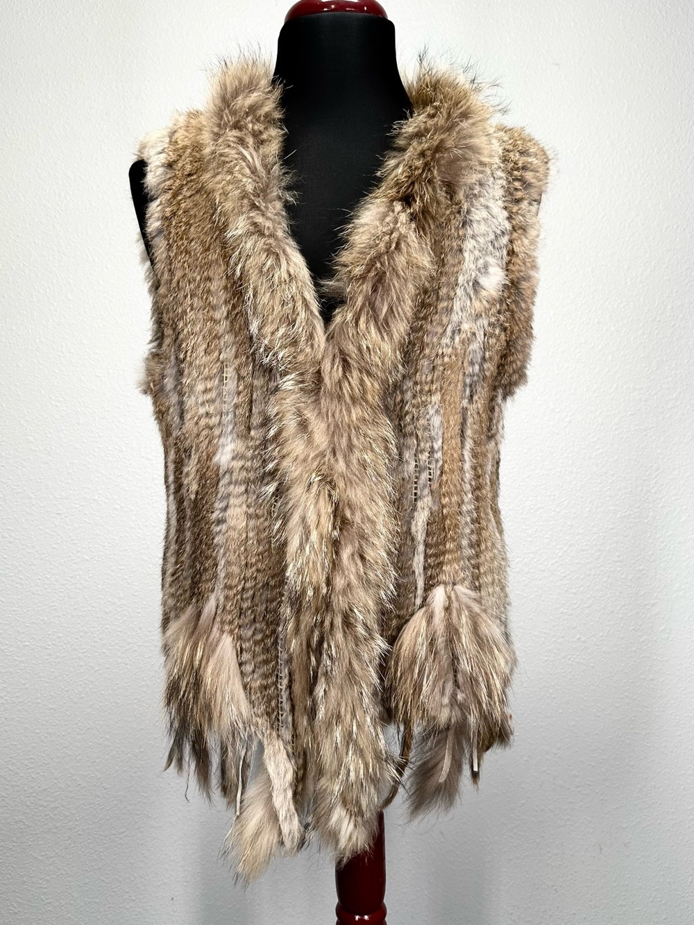 DOLCE CABO Rabbit Fur Vest with Raccoon Trim